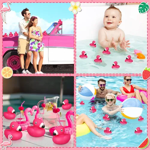 Miniatura 5 de Honoson 100 patos de goma flamencos a granel flamencos rosados recuerdos de fiesta juguete de baño piscina flotante chirriante patos de goma