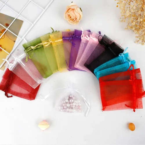 Miniatura 3 de Bolsas de organza, bolsa de organza transparente, 50 unidades, pequeñas bolsas de organza con cordón de 3 x 4 pulgadas, bolsas de regalo de joyería