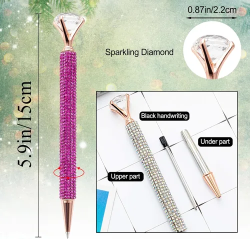 Miniatura 3 de 5 bolígrafos grandes de diamantes de cristal, bolígrafo brillante de tinta negra, lindo bolígrafo de diamantes de imitación con diamante
