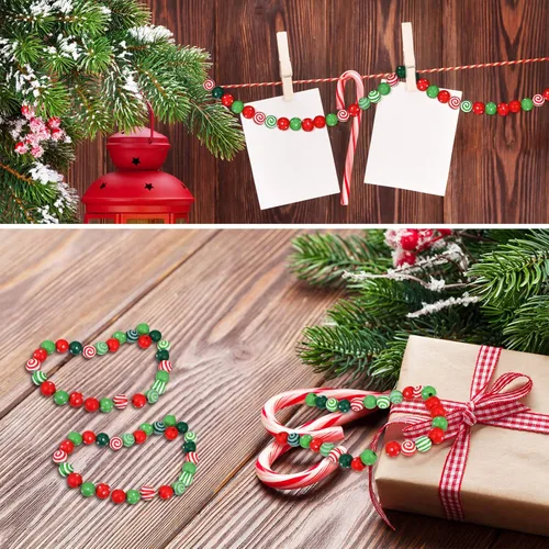 Miniatura 6 de Youyole 100 cuentas de madera de San Valentín para manualidades, cuentas de madera de bastón de caramelo, de 0.63 pulgadas, rayas punteadas