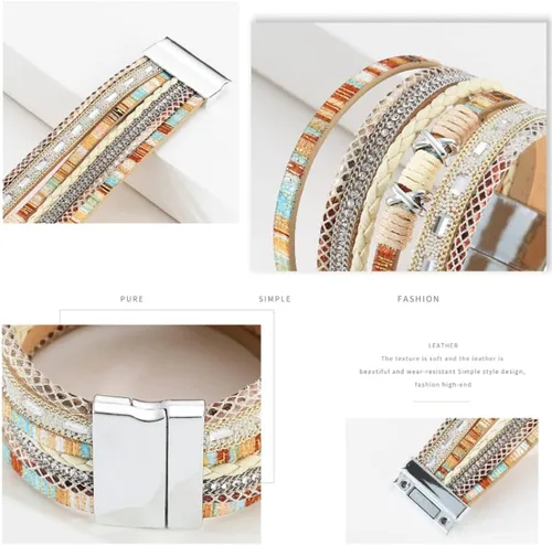 Miniatura 2 de Pulsera multicapa de cuero Pulsera de señoras cierre de mujer