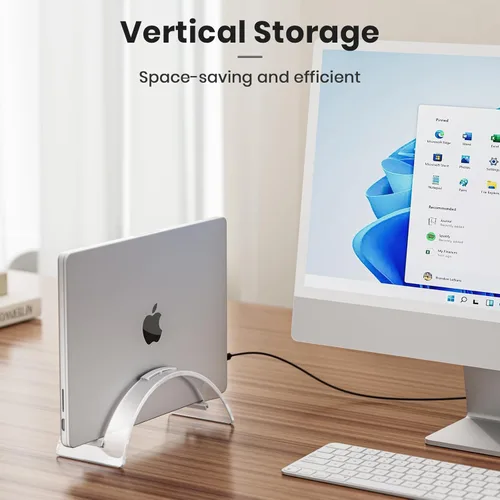 Miniatura 2 de Soporte vertical acrílico para computadora de escritorio, base invisible de acrílico para laptop, soporte vertical para laptop, organizador