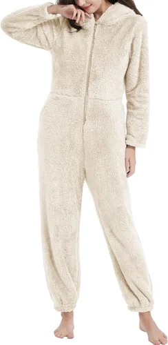 Miniatura 3 de Pijama con capucha de forro polar para mujer, con cremallera, ropa de dormir con orejas