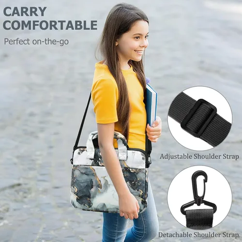 Miniatura 2 de JIANYA Bolsa de transporte para tableta para niños con correa para el hombro, 10-12.5 pulgadas, mármol cian