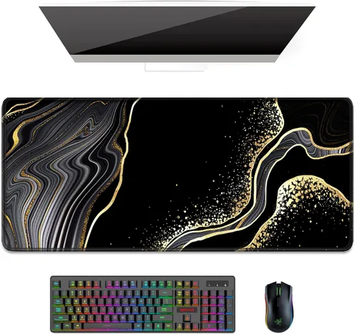 Miniatura 47 de Auhoahsil Alfombrilla grande para mouse, tamaño XXL, extendida de 35 x 15 pulgadas, base de goma antideslizante, bordes cosidos, superficie 03