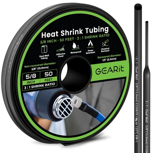 Miniatura 13 de GEARit Tubo termorretráctil de 1 pulgada, relación 3:1, forro adhesivo, envoltura retráctil industrial impermeable de grado marino, tubo de doble