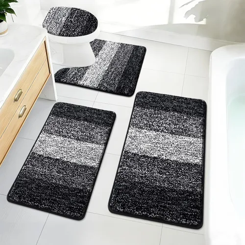 Miniatura 38 de Bsmathom Juego de 4 alfombras de baño, alfombras de baño de microfibra suave y absorbente con alfombra de contorno en forma de U para inodoro y Azul