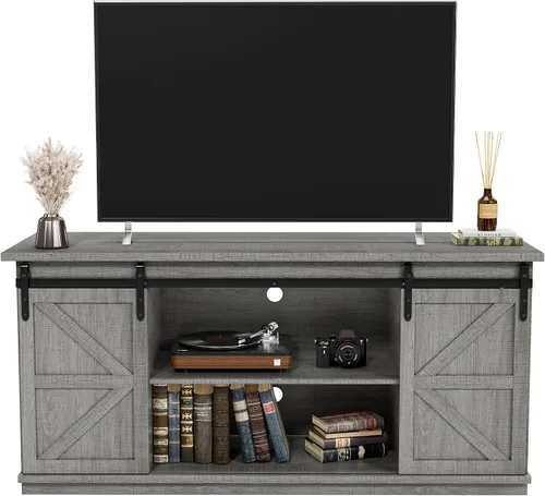Miniatura 11 de JUMMICO Soporte de TV para TV de 65 pulgadas, centro de entretenimiento con armarios de almacenamiento y puertas corredizas de granero, consola