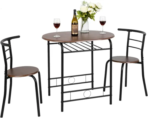 Miniatura 20 de VINGLI Juego de comedor de 3 piezas, juego de mesa de cocina pequeña para 2, juego de mesa de desayuno, mesa de madera de cocina con 2 sillas