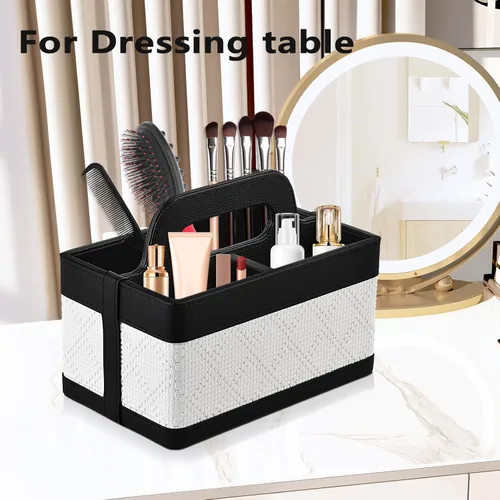 Miniatura 4 de Organizador de Escritorio Caddy con Asa - Soporte Portátil de Cuero PU para Control Remoto - Bolsa de Almacenamiento Tote para Mesita de Noche
