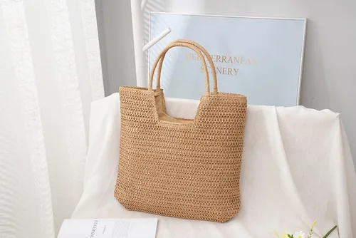 Miniatura 2 de Bolso de playa tejido ligero con cremallera de hombro de verano beige