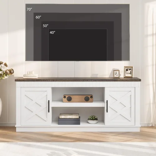 Miniatura 3 de GarveeHome Soporte de TV de granja para televisores de 70/75 pulgadas, centro de entretenimiento de 65 pulgadas de largo con 2 puertas y estante