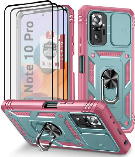 Miniatura 8 de Funda para Xiaomi Redmi Note 10 Pro, Redmi Note 10 Pro MAX con 3 protectores de pantalla de vidrio templado con soporte de anillo integrado + Negro