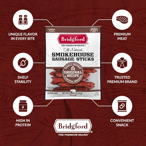 Miniatura 4 de Bridgford Smokehouse - Palitos de salchicha Teriyaki de 5 onzas, paquete de 2 – Hecho con carne de res y cerdo – Sin gluten y alto contenido