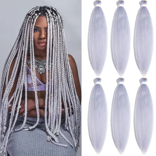 Miniatura 12 de Extensiones de cabello trenzado morado preestiradas, 20 pulgadas, 2 piezas de cabello sintético trenzado para niñas y mujeres, fiesta, disfraz