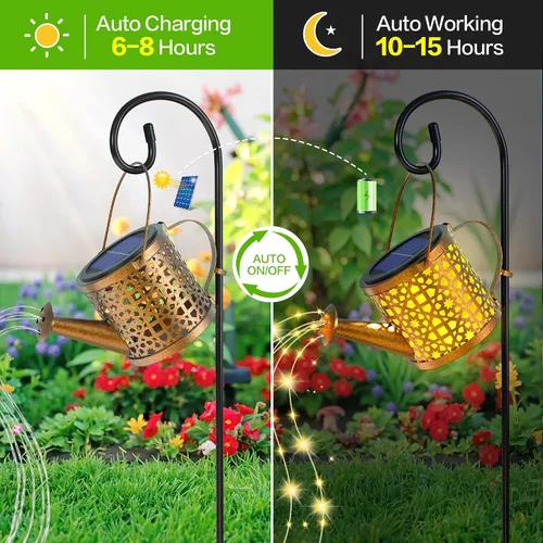 Miniatura 5 de Luces Solares de Regadera Impermeables, Luces Solares Decorativas para Exteriores Decoración de Jardín Luces Colgantes de Metal para Exteriores
