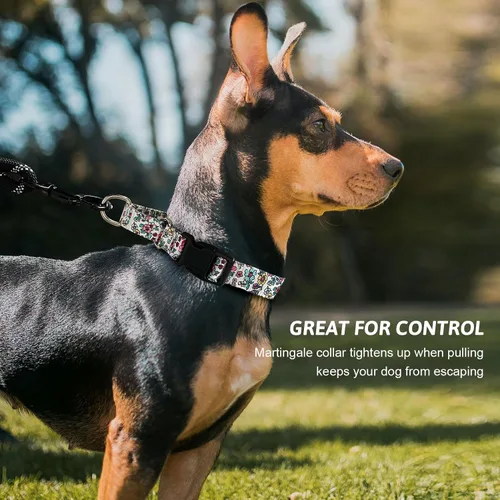 Miniatura 2 de Collar Martingale para perros, collares ajustables de nailon suave con diseño especial lindos patrones para perros pequeños, medianos y grandes Flor