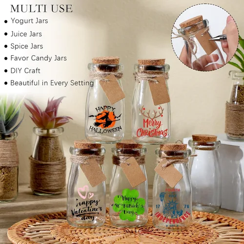 Miniatura 6 de Sieral 100 mini tarros de yogur de 3.4 onzas, botellas de vidrio pequeñas con tapas de corcho, mini botellas de poción de leche, tarros de pudín