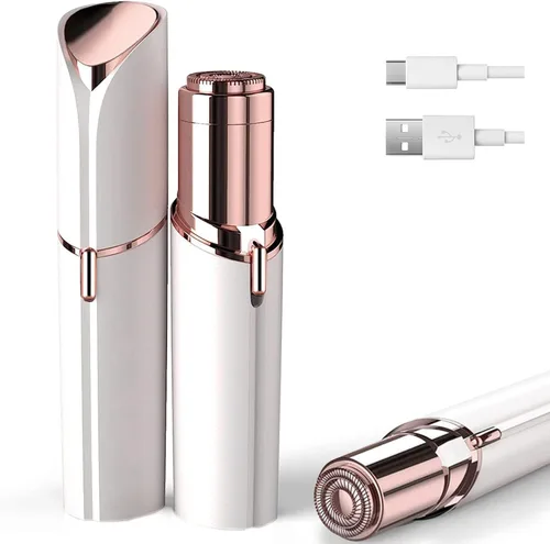 Depilación facial para mujeres, recortadora facial sin dolor para labios superiores, pelusa de melocotón y barbilla con USB recargable Blanco