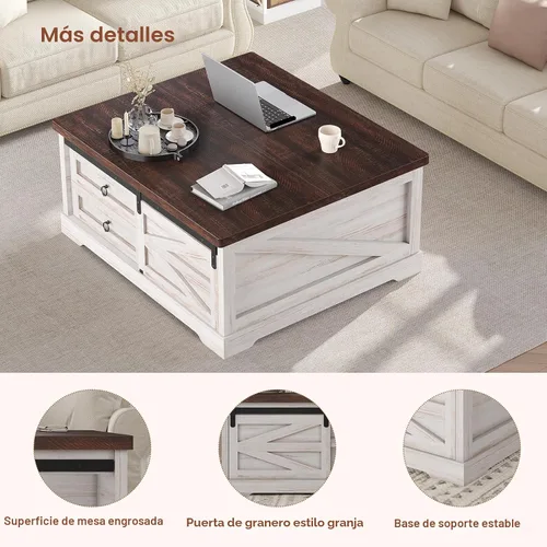 Miniatura 7 de Itaar Mesa de Centro con Tapa Elevable de 39.4 pulgadas con Almacenamiento, Mesas de Centro de Estilo Granja para Sala de Estar, Mesa de Centro