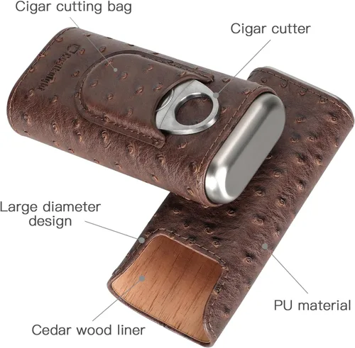 Miniatura 5 de COOL KNIGHT - Estuche de cuero para puros con forro de madera de cedro, humidor portátil para viajes, accesorios para puros que incluyen cortador