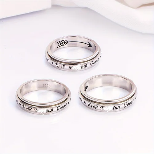 Miniatura 6 de FLYOW Anillo giratorio con texto en inglés "I am me", de plata de ley 925, con fases lunares, para aliviar la ansiedad, el estrés, seguir adelante