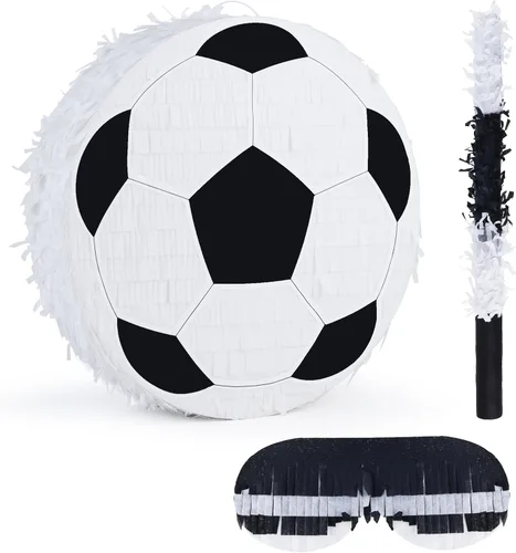 Paquete de piñata con una venda y murciélago (13 x 13 x 4 pulgadas), piñata de balón de fútbol para fiestas de cumpleaños, perfecta para fiestas de