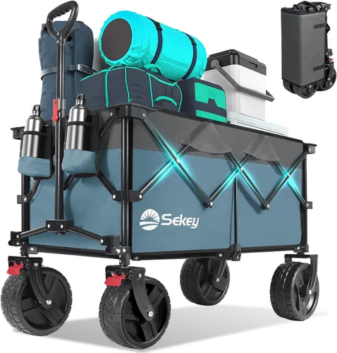 Miniatura 8 de Sekey Carritos Vagones Plegables de 220L con Ruedas Grandes Todo Terreno para Playa, Vagón Plegable de Trabajo Pesado con Portavasos, Vagón Plegable