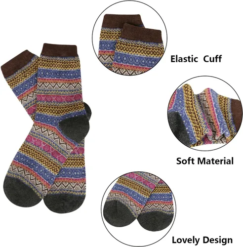 Miniatura 4 de 5 pares de calcetines de lana para mujer, diseño de punto grueso, cálidos y cómodos para invierno