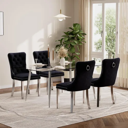 Miniatura 55 de Baysitone Juego de mesa de comedor de vidrio de 51 pulgadas para 4, juego de 5 piezas moderno de comedor, mesa de cocina rectangular de vidrio con 4