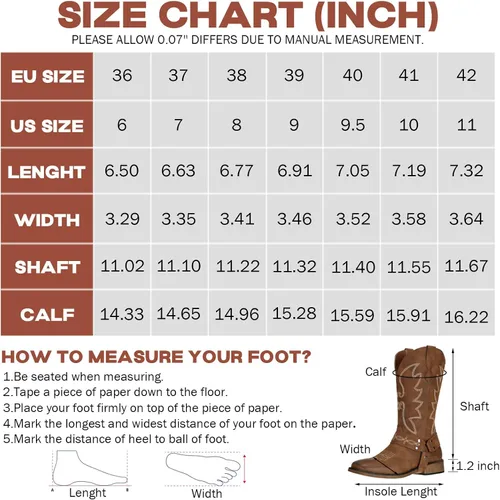 Miniatura 6 de SheSole Botas vaqueras con punta cuadrada para mujer, estilo vaquero, pantorrilla ancha, zapatos occidentales a la moda