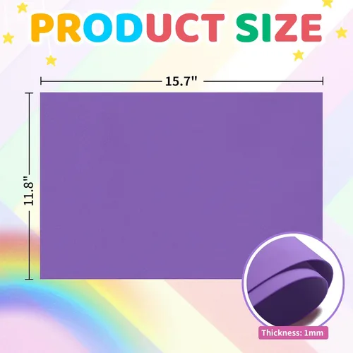 Miniatura 2 de Paquete de 20 hojas de espuma EVA color morado, 15.7 x 11.8 pulgadas, papel de espuma de 0.039 in de grosor para artes y manualidades, perfecto