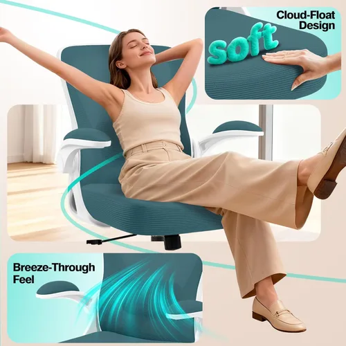 Miniatura 6 de AreShark Silla de oficina – Silla de escritorio ergonómica de malla transpirable con soporte lumbar ajustable y reposabrazos abatibles – Silla