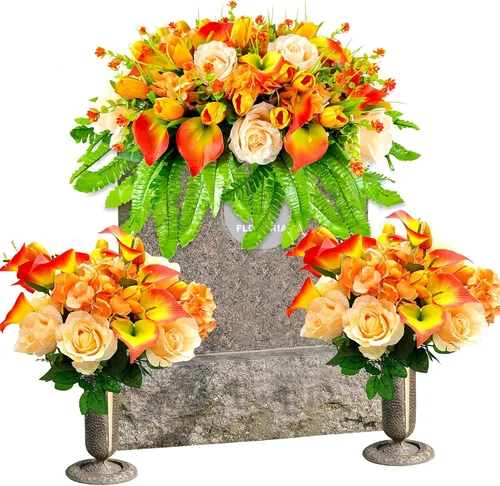 FLOWERIA Silla de Flores para Lápida Flores de Cementerio para Tumba - Tulipanes Artificiales Rosas Flores de Condolencia para Decoración de Sitio