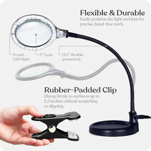 Miniatura 5 de Brightech LightView Pro Flex 2 en 1: Lámpara de escritorio con aumento, Lupa ligera de 2.25x, Lupa ajustable con cuello de cisne y luz para Negro