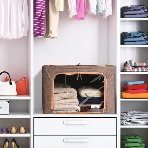 Miniatura 6 de Sorbus Contenedores de almacenamiento con marco de metal, bolsas organizadoras de ropa apilables y plegables, contenedores de almacenamiento de tela