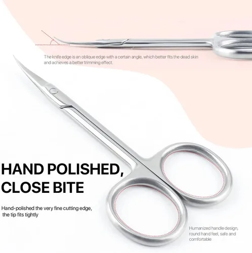 Miniatura 4 de Qunzhao Tijeras de cutícula para mujeres y hombres, curvadas de acero inoxidable con punta de aseo, cuchillas de manicura, uñas para piel seca (1)