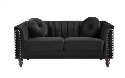 Miniatura 11 de Container Furniture Direct Juego de 2 piezas de sofá de terciopelo copetudo con cojines extraíbles y patas de madera torneada, elegantes muebles