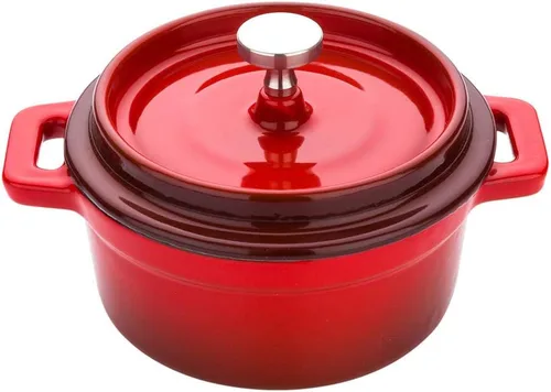 Miniatura 2 de Restaurantware Mini cacerola de 8 onzas, 1 mini horno holandés con tapa, esmaltado redondo de hierro fundido rojo, mini cocotte resistente