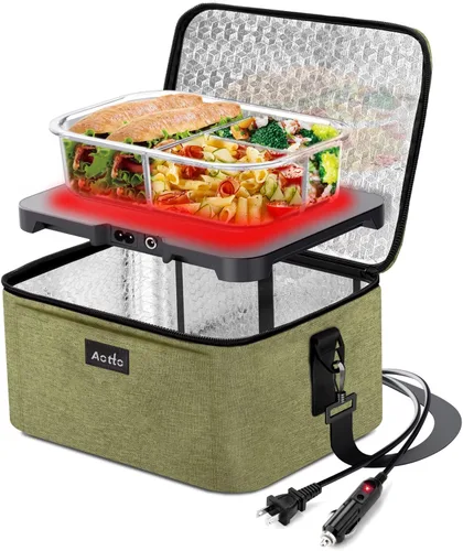 Miniatura 18 de Aotto Horno portátil, lonchera eléctrica, calentador de alimentos – 12 V/24 V/110 V 3 en 1 calentador de alimentos para coche – Fiambrera térmica