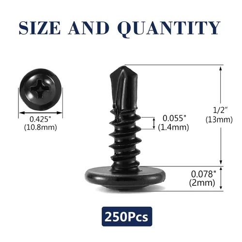 Miniatura 2 de Tornillos para chapa metálica #8 x 1/2" 250PCS Acero Inoxidable 410 Cabeza de Brida Tornillos Autorroscantes Rápidos Óxido Negro por SG TZH