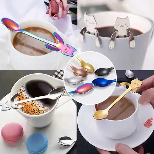Miniatura 5 de Juego de cucharas de té y café, de acero inoxidable, mini cucharaditas para mezclar bebidas de postre (multicolor)