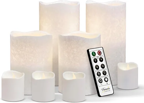 Miniatura 25 de FURORA LIGHTING Velas sin llama verde ombré, cera real, brillo ajustable, control remoto y temporizador, 4 pilares (3 x 4, 3 x 6) y 4 votivos