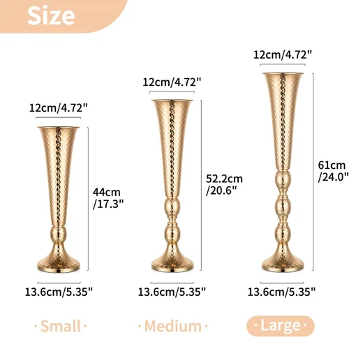 Miniatura 7 de Nuptio 2 centros de mesa para mesa de boda, jarrón de trompeta de metal de 24 pulgadas de alto, jarrones de flores para fiesta, cena, centro