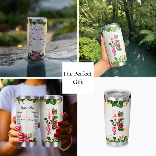 Miniatura 2 de Taza aislada de acero inoxidable inspiradora con tapa y pajita, taza de viaje espiritual, regalo basado en la fe, botella de agua motivacional