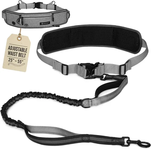 Miniatura 11 de Tails & Tales Correa de perro manos libres con bolsa para la cintura, soporte lumbar mejorado, correa reflectante elástica, cinturón ajustable