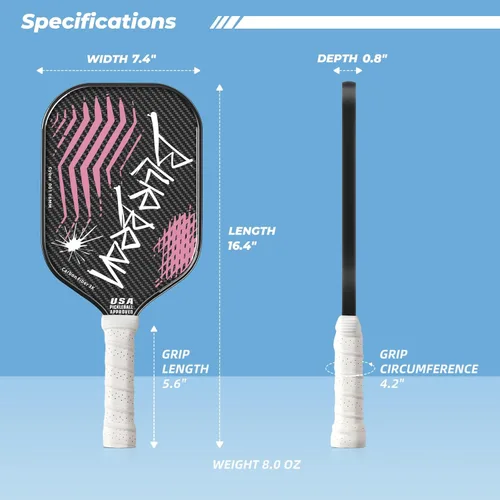 Miniatura 6 de Palas de Pickleball, USAPA, Pala de Pickleball de Fibra de Carbono con Núcleo de Panal de Polímero de 16MM Proporciona Peso Más Ligero y Mayor