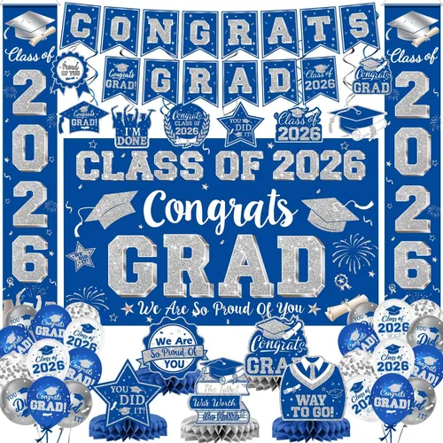 Miniatura 22 de Decoraciones de graduación 2026, juego de decoraciones de graduación rojo y negro con pancarta y telón de fondo de felicitaciones, letrero