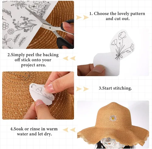 Miniatura 4 de Lyrow 122 estabilizadores solubles en agua para patrón de flores y papel de bordado de puntada, estabilizadores de bordado, patrones de desgarro