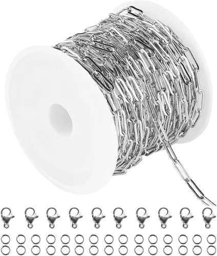 Miniatura 8 de YOUBEIYEE Cadena de plata a granel, suministros para hacer joyas, cadena de eslabones de acero inoxidable 304 para collar, pulsera, bricolaje